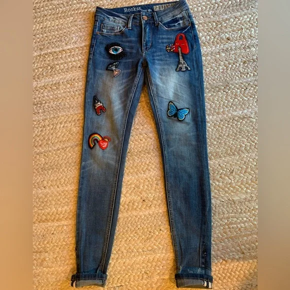 Rocks & Indigo Women’s Embellished Denim Jeans with Patches size 2/25 - Picture 1 of 10